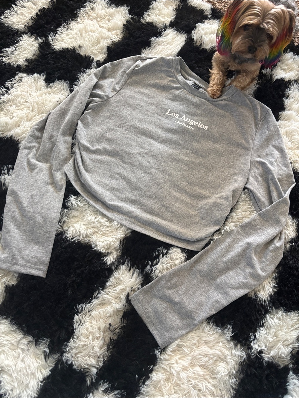 SHEIN Gray 'Los Angeles' Cropped Pullover Sweatshirt